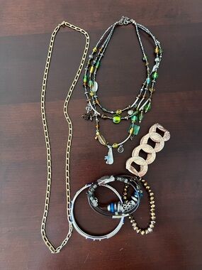 Artisan Boho Jewelry Lot - Beaded Necklace & Mixed Metal Bracelets